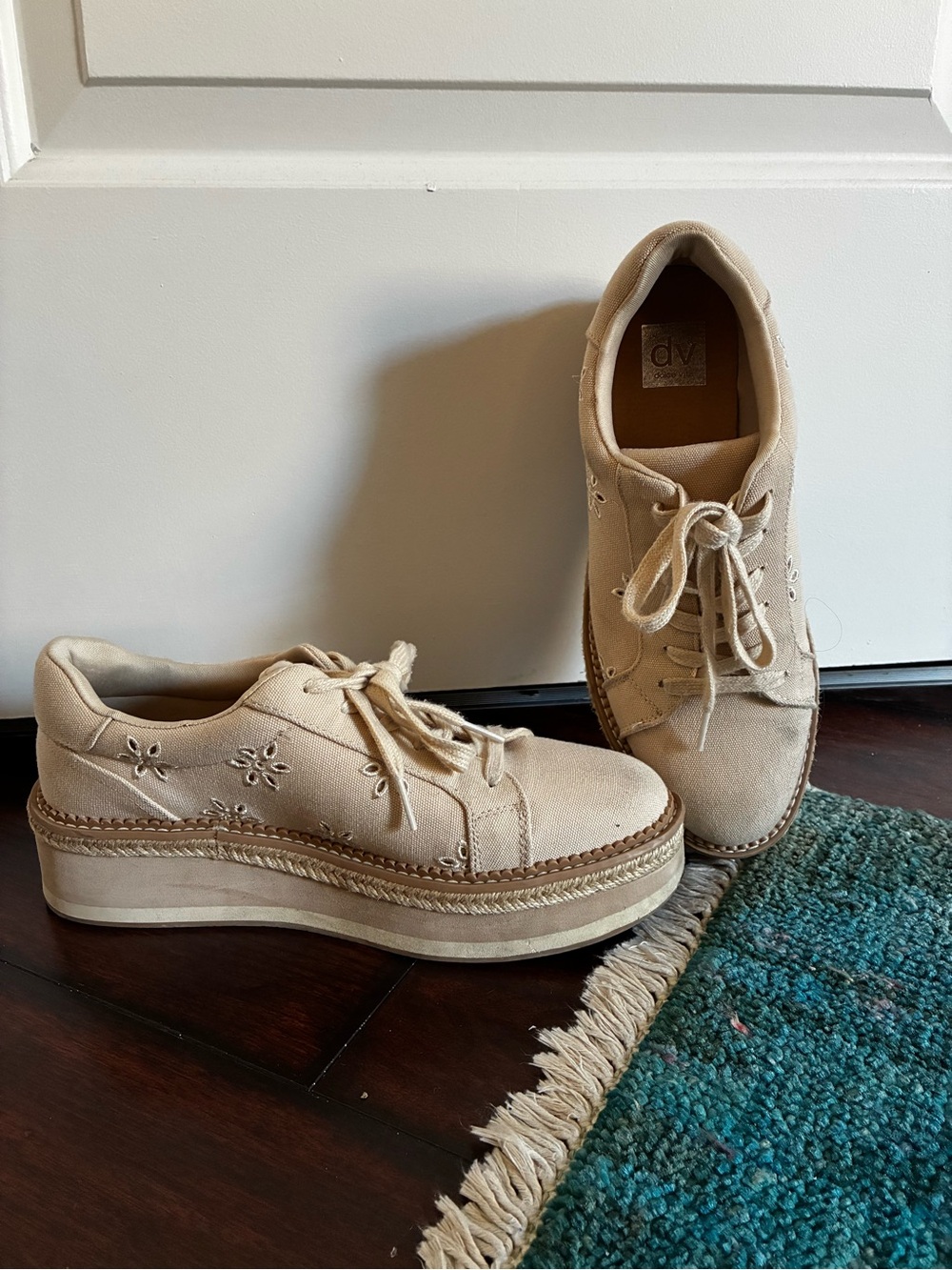 DV by Dolce Vita Cream Platform Lace-Up Sneakers with Floral Cutouts